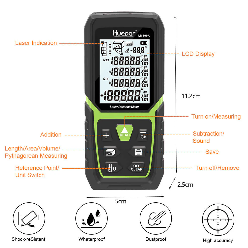 Huepar LM50A - 50M Laser Distance Meter - Image 5
