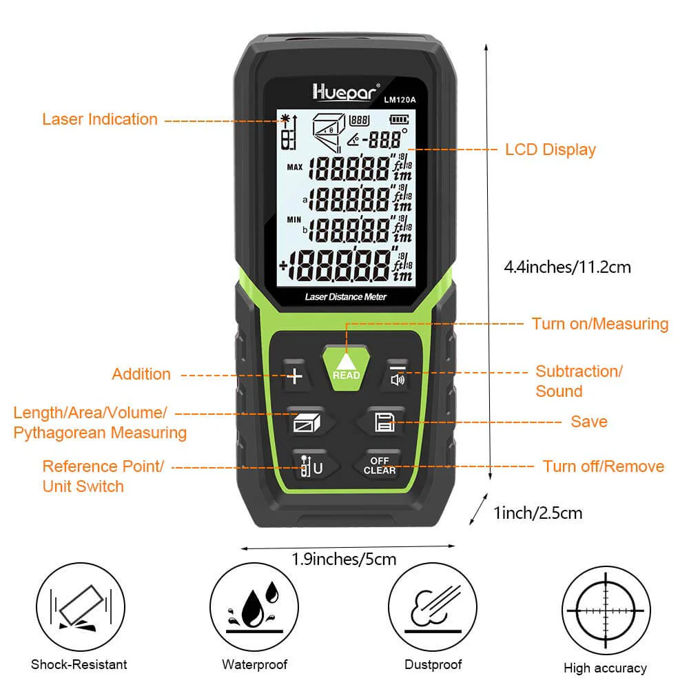 Huepar LM120A - 120M Laser Distance Meter - Image 3